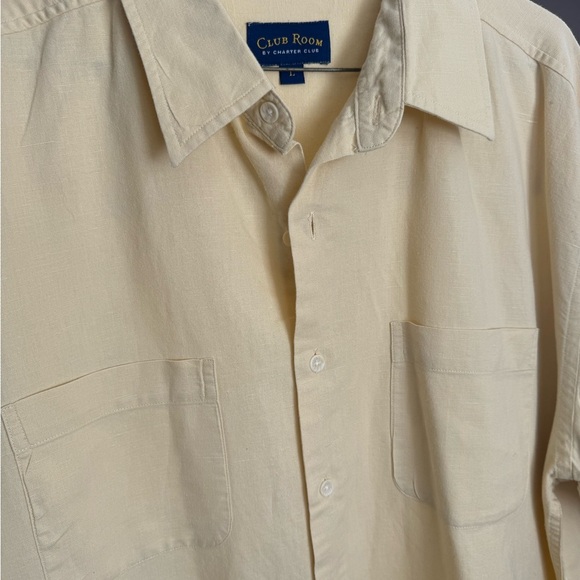 Mens Club Room Linen Cotton Blend Short Sleeve Button Up Shirt Size XL Yellow - Picture 3 of 5